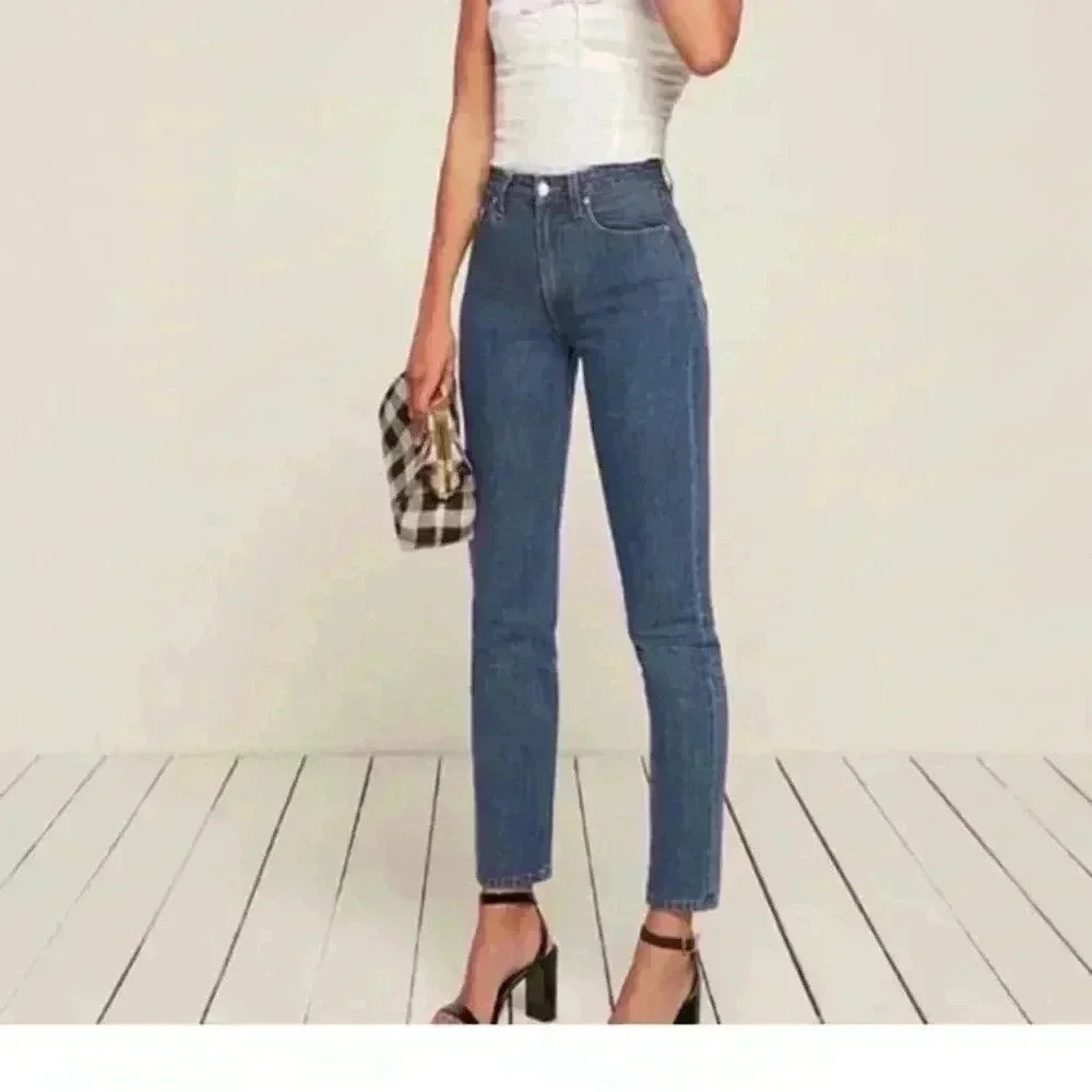 Reformation high-rise cigarette straight jeans in true blue size 27